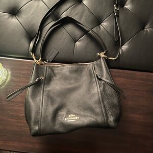 Coach Harlon Hobo Black Leather Shoulder Bag Long and Shoulder Strap